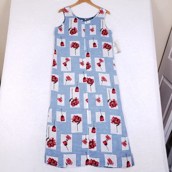 Vintage Impressions of California Reversible Dress Medium Maxi Floral Polka Dot - Picture 1 of 9